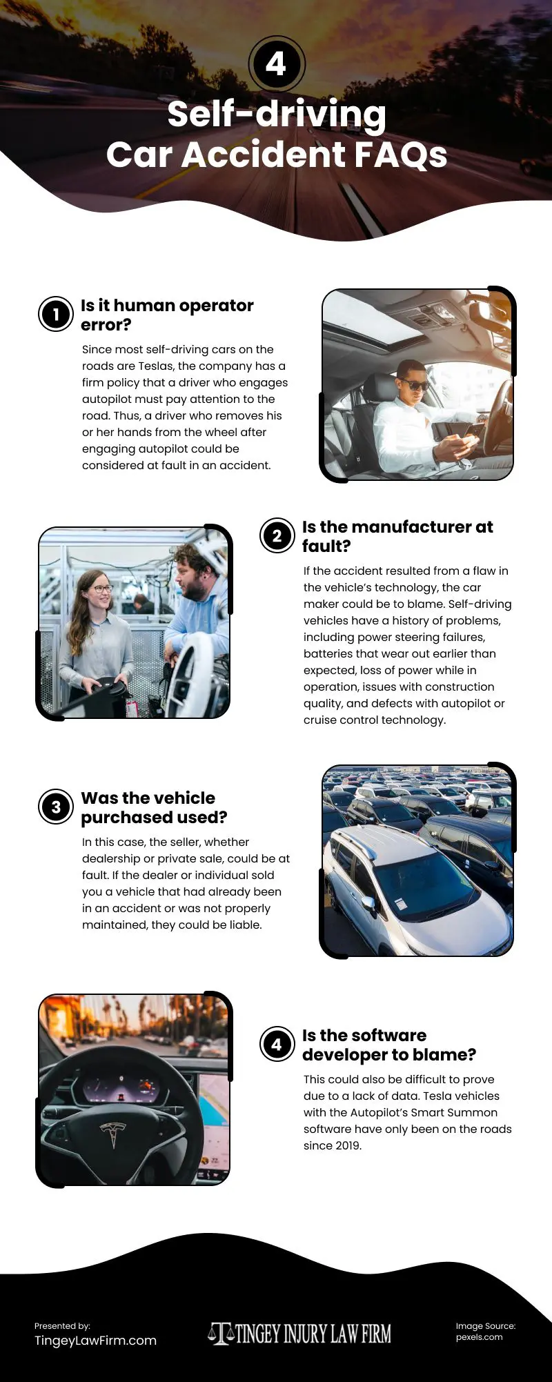 4 Self-driving Car Accident FAQs Infographic 4 Self-driving Car Accident FAQs Infographic